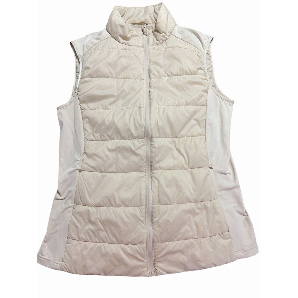 Oysho Women’s Puffer‎ Vest Size L Sleeveless Zip Front Beige Pre-Owned